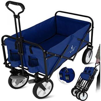 Chariot à bras KESSER® pliable 4 roues, 2 poches, plage/jardin, 80 kg, marine