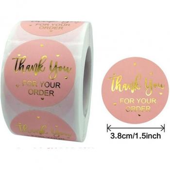 Self-Adhesive Pink Gilt Thank You Stickers