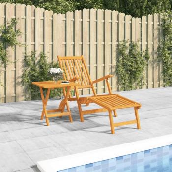 Solid Acacia Wood Outdoor Deck Chair with Footrest and Table, vidaXL