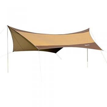 Outsunny Bâche Anti-Pluie Voile d'ombrage Toile de Camping 5,6L x 5,5l m Polyester 190T imperméable Marron doré