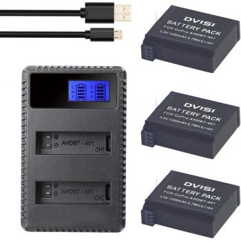 Paquete de 3 Baterías AHDBT-401 1500mAh con Cargador USB para GoPro Hero 4