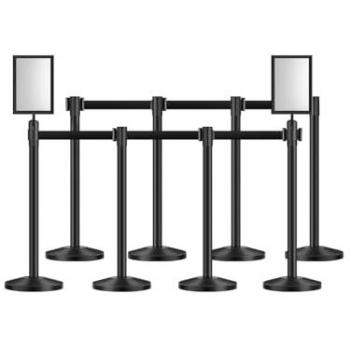 VEVOR Party & Wedding Queue Barriers – 8 Black Stanchions, Retractable Belt System