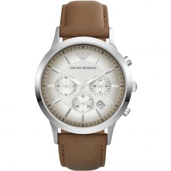 Emporio Armani Renato AR2471 Reloj para Hombre de Cuarzo con Cronógrafo y Correa de Cuero, 42mm