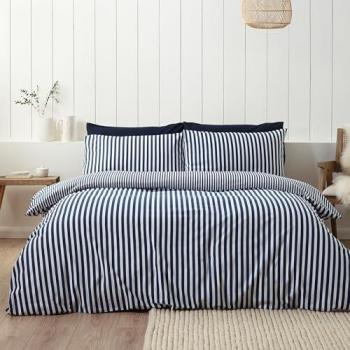 Brushed Cotton Stripe Navy Duvet Cover, King Size (Catherine Lansfield)