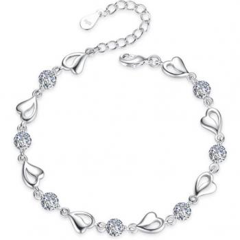Colored Heart Shaped Cubic Zirconia Bracelet in S925 Sterling Silver