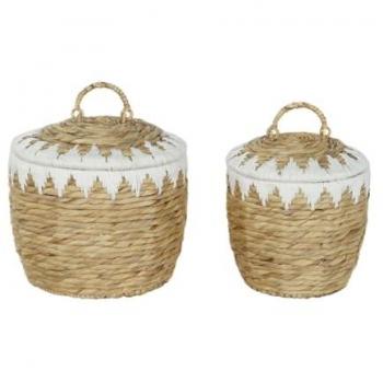 Cestas de Fibra Natural Home ESPRIT Boho Blanco 35 x 35 x 37 cm (2 Piezas)