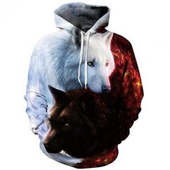 Freshhoodies Herren Langarm-Slim Fit Wolf‑Top – Rot+Weiß, XXL