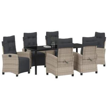Salle à manger de jardin 7 pièces gris clair poly rattan