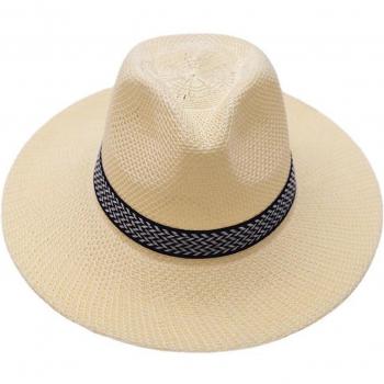 Douhoow Summer Men Sun Hat Sunscreen Straw Hat Male Casual Trendy Beach Sun Straw Jazz Band Hat Fedora Caps