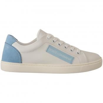White Blue Leather Low Top Sneakers Shoes