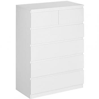 Homcom Commode 6 tiroirs style contemporain poignées invisibles blanc 80x115x39cm