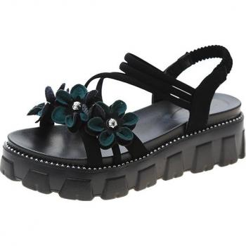Lucyever Vintage Fleurs Plateforme Sandales Femmes Base Épaisse Croix Boucle Chaussures de Plage Femme Confort Bandé