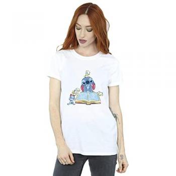 Disney Women’s Lilo & Stitch “Read & Relax” Cotton Boyfriend Tee – White (S)