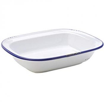 Utopia Enamel Pie Dish with Blue Edge, 9 x 24cm