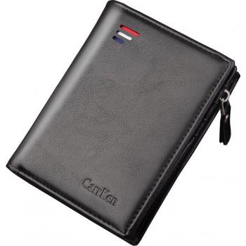 Cuero PU Cartera con Cierre y Protección RFID