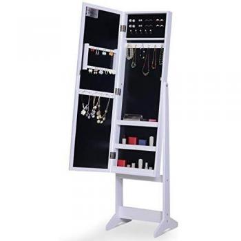 HOMCOM Free Standing LED Mirrored Jewelry Cabinet Armoire Floor Organizer with Lock