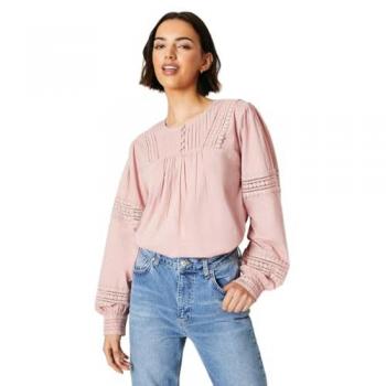 Lace Trim Broderie Blouse in Blush