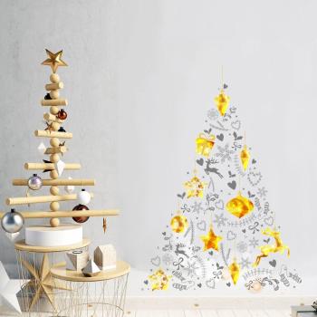 Revestimiento adhesivo árbol navideño dorado y gris 140x100cm