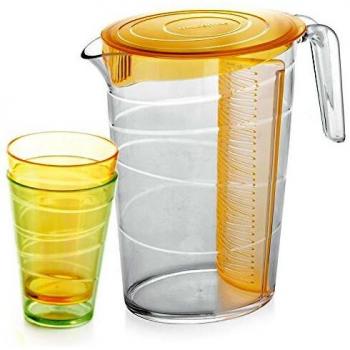 Kunststoff-Krug & Becherset MyDrink – 2,5 l, orange, 4 Becher mit Deckel