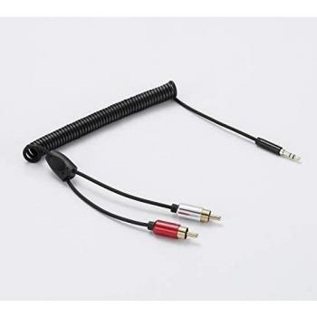 Cable RCA 3,5 mm a dos conectores RCA macho con espiral – ideal para TV, PC, móvil, amplificador HiFi, barra de sonido, home cinema y auto (1 m)