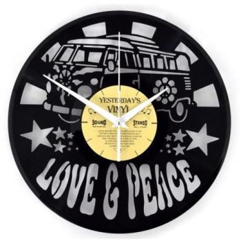 Retro‑Vinyl Zeitmesser: Yesterday’s Love & Peace – 30 cm, Gold/Schwarz