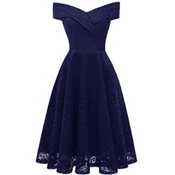 Laorchid Damen Partykleid Vintage Stil A-Linie Knielang Blau M