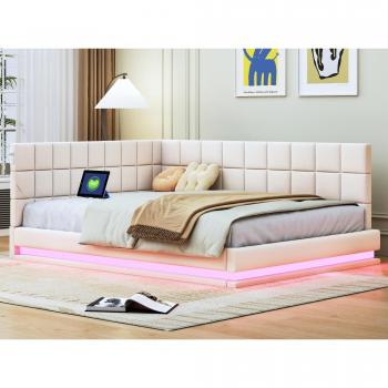 Cama Convertible Velvet Comfort 140x200cm – Led y Puerto USB, Beige