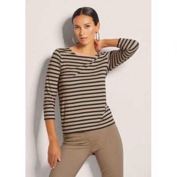 MADELEINE Ringelshirt 3/4‑Ärmel – schwarz, caramel – 44