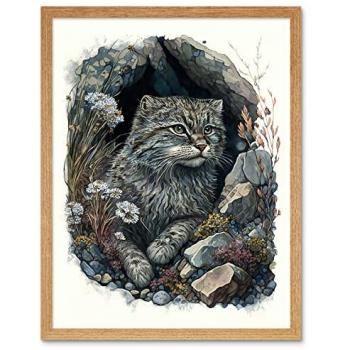 Cave Kitty Blossom: 12x16 Watercolor Poster