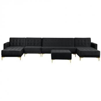 Canapé en velours noir avec ottoman 6 places