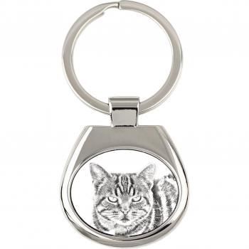 Silver Manx Cat Print Keychain