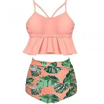 Amenxi Maillot de Bain Femme Taille Haute Volants Bikini Set 2 Pièces Dames Plus La Taille Beachwear