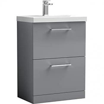 Nuie Arno 2‑Drawer Cosmetic Vanity with Thin Edge Basin – Satin Grey, 600 mm