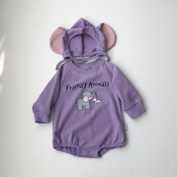 Vêtements d'automne pour bébé : body à manches longues et bonnet avec motif animal