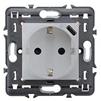 Toma de corriente Valena Next 2P+T con USB tipo C Aluminio 741334