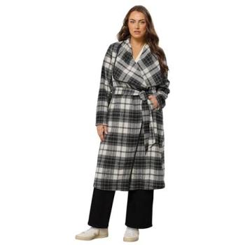 Checked Waterfall Style Evans Coat for Women (Black, 22‑24)