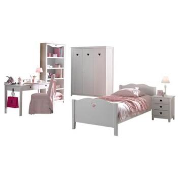 Chambre Enfant Combinée Amori Lit Classique Armoire 3 Portes Bois Blanc 5 Pièces