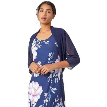 Women's Navy Ruched Hem Chiffon Bolero – Size 14
