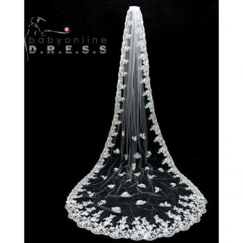 Cathedral Length Bridal Veil 3 Meters with Lace Appliqués