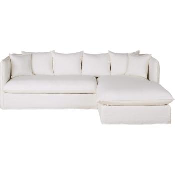 Canapé d’angle effet lin, accoudoir droit, 4‑5 sièges, blanc
