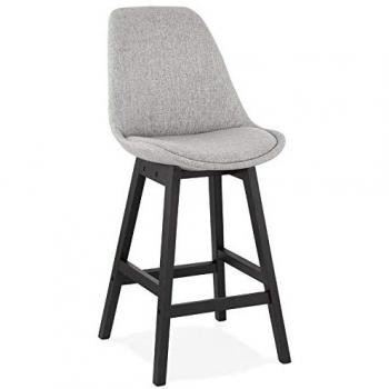 Alterego Teresa Mini : Tabouret Snack Mi-Hauteur en Gris Tissu avec Pied Bois Noir