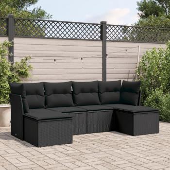 Garten-Sofagarnitur 6-tlg. Schwarz Poly Rattan mit Kissen