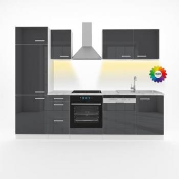Optima 270 cm sans plan de travail – Anthracite et Blanc avec bande LED