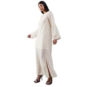 Cream Pearl Tufted Dobby Chiffon Midaxi Dress