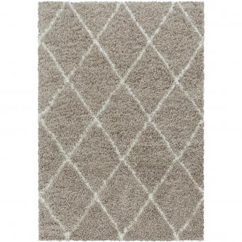 Tapis Design Berbère Losanges Poil Long Beige et Blanc 160x230 cm