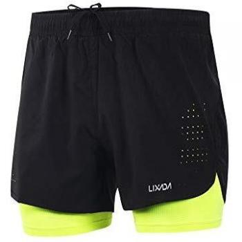 Lixada Men's 2-in-1 Quick Dry Sports Shorts with Extended Liner for Active Training, Running, Jogging, Cycling (Green, Large)