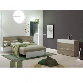 NINO LIGHT 160x200 cm Lit Lumineux avec Chevets Suspendus et Commode