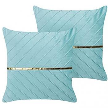 Light Blue Decorative Cushions with Gold Accent 45 x 45 cm