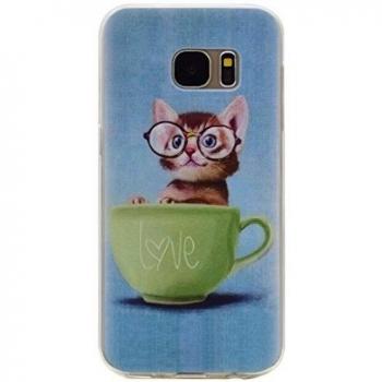 Funda TPU Gel “Crisant” con Patrón de Copas y Gatos – Galaxy S6 G9200