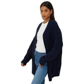 Navy Women's Large Chunky Multi Stitch Midi Cardigan